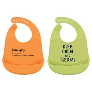 Hudson Baby Infant Silicone Bibs 2pk, Hangry, One Size, Drk Orange