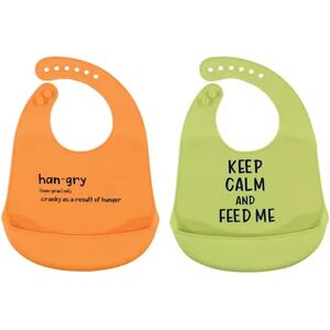 Hudson Baby Infant Silicone Bibs 2pk, Hangry, One Size, Drk Orange