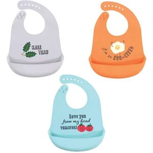 Hudson Baby Infant Boy Silicone Bibs 3pk, Kale Yeah, One Size, Drk Orange