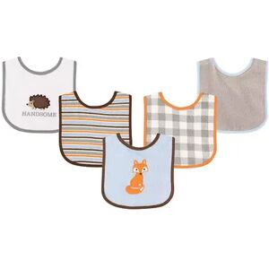 Luvable Friends Baby Boy Cotton Terry Drooler Bibs with PEVA Back 5pk, Fox, One Size, Brt Blue