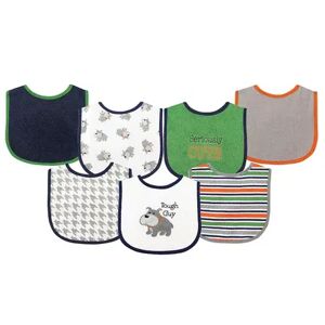 Luvable Friends Baby Boy Cotton Terry Drooler Bibs with PEVA Back 7pk, Dog, One Size, Green