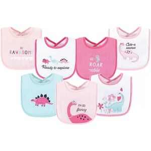 Hudson Baby Infant Girl Cotton Terry Drooler Bibs with Fiber Filling, Girl Dino, One Size, Med Pink