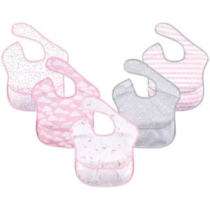 Hudson Baby Infant Girl Waterproof Polyester Bibs 5pk, Magical Unicorn, Feeder, Med Pink