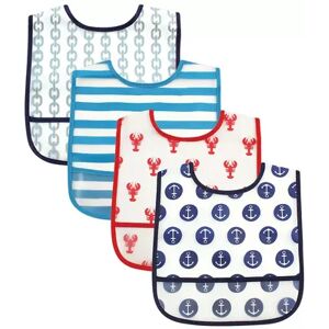 Luvable Friends Baby Boy Waterproof PEVA Bibs 4pk, Nautical, One Size, Brt Blue