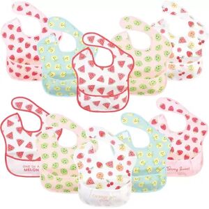 Hudson Baby Infant Girl Waterproof Polyester Bibs 10pk, Cute Fruit, Feeder, Med Pink