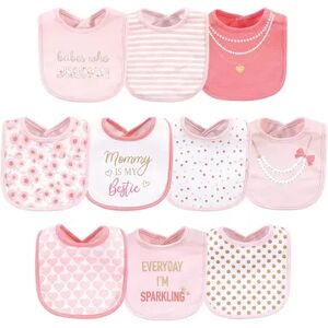 Little Treasure Baby Girl Cotton Bibs 10pk, Brunch, One Size, Med Pink