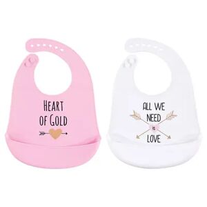 Hudson Baby Infant Girl Silicone Bibs 2pk, Gold Heart, One Size, Med Pink