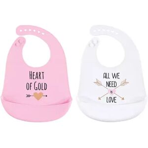 Hudson Baby Infant Girl Silicone Bibs 2pk, Gold Heart, One Size, Med Pink