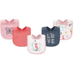 Hudson Baby Infant Girl Cotton Bibs 5pk, Woodland Fox, One Size, Purple