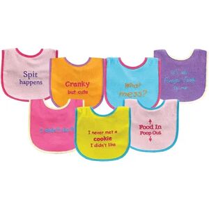 Luvable Friends Baby Girl Cotton Terry Drooler Bibs with PEVA Back 7pk, Pink Food, One Size, Med Pink