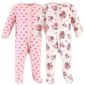 Hudson Baby Infant Girl Cotton Snap Sleep and Play 2pk, Rose, Infant Girl's, Size: 0-3 Months, Med Pink
