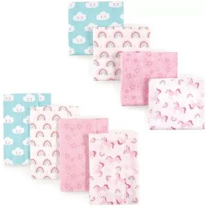 Luvable Friends Infant Girl Cotton Flannel Burp Cloths and Receiving Blankets, 8-Piece, Rainbow, One Size, Med Pink