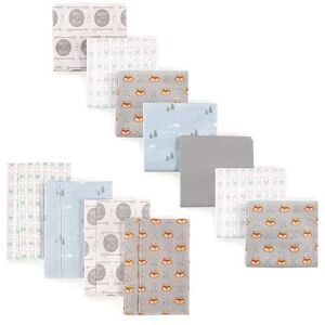 Luvable Friends Infant Boy Cotton Flannel Burp Cloths and Receiving Blankets, 11-Piece, Wild Free, One Size, Grey