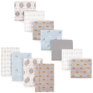 Luvable Friends Infant Boy Cotton Flannel Burp Cloths and Receiving Blankets, 11-Piece, Wild Free, One Size, Grey