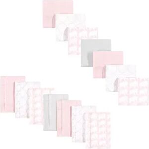 Hudson Baby Infant Girl Cotton Flannel Burp Cloths and Receiving Blankets, 14-Piece, Girl Elephant, One Size, Med Pink