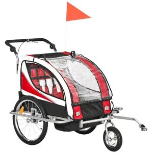 Aosom 2 in 1 Folding Child Bike Trailer and Baby Stroller with Safety Flag Light Reflectors and 5 Point Harness Green, Brt Red