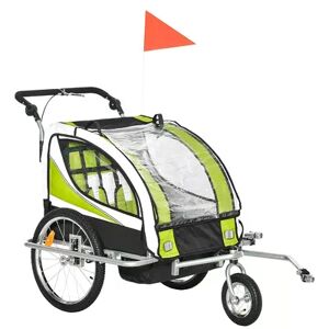 Aosom 2 in 1 Folding Child Bike Trailer and Baby Stroller with Safety Flag Light Reflectors and 5 Point Harness Green
