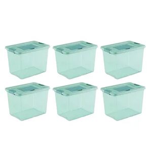 Sterilite 25 Quart Fresh Scent Stackable Storage Box Container (6 Pack), Aqua, Turquoise/Blue
