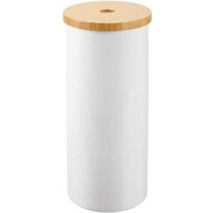 mDesign Free Standing Toilet Paper Holder, Wood Lid - White/Natural