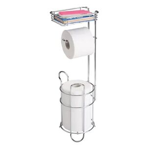 mDesign Steel Free Standing Toilet Paper Holder Stand and Dispenser - Dark Gray, Grey