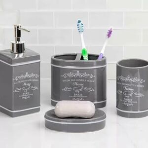 Home Basics 4-piece Paris Bath Accessory Set, Grey