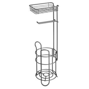 mDesign Steel Free Standing Toilet Paper Holder Stand and Dispenser - Dark Gray, Med Grey