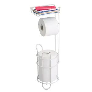 mDesign Steel Free Standing Toilet Paper Holder Stand and Dispenser - Dark Gray, White