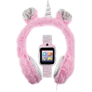 PlayZoom Kids' Blush Glitter Fuzzy Unicorn Smart Watch & Headphones Set, Pink, Large