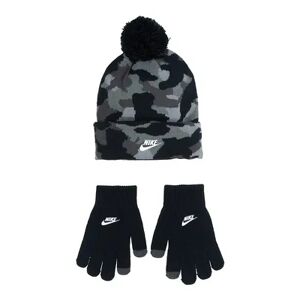 Boys 8-20 Nike Camo Pom Beanie & Texting Gloves Set, Dark Grey