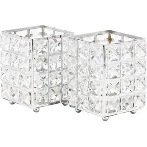 Glamlily Crystal Makeup Brush Holder, Clear Silver Glass Organizer for Vanity (2 Pack), Beige Over