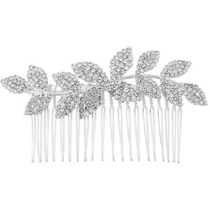 Special Occasion Leaf Motif Simulated Crystal Hair Comb, White