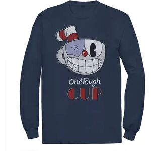 Licensed Character Men's Cuphead One Tough Cup Black Eye Wink Long Sleeve Graphic Tee, Size: Medium, Blue