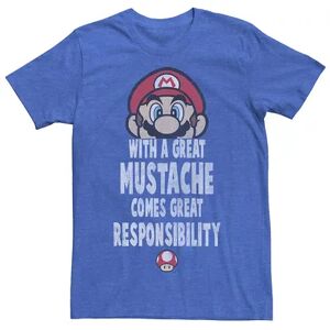 Licensed Character Men's Super Mario With A Great Mustache Comes Great Responsibility Tee, Size: Small, Blue