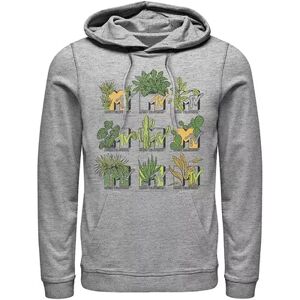 Licensed Character Men's MTV Mtve Succulents Plants Logo Hoodie, Size: XL, Med Grey