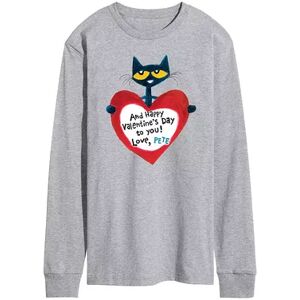 Licensed Character Men's Pete the Cat Heart Long-Sleeve Tee, Size: XXL, Med Grey