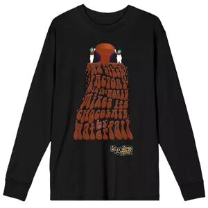 Licensed Character Men's Willy Wonka Chocolate Waterfall Long Sleeve Tee, Size: Small, Black
