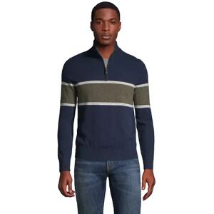 Men's Lands' End Modern-Fit Striped Fine Gauge Cashmere Quarter-Zip Pullover Sweater, Size: XXL, Dark Blue