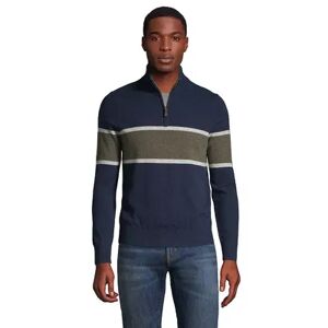 Men's Lands' End Modern-Fit Striped Fine Gauge Cashmere Quarter-Zip Pullover Sweater, Size: Small, Dark Blue