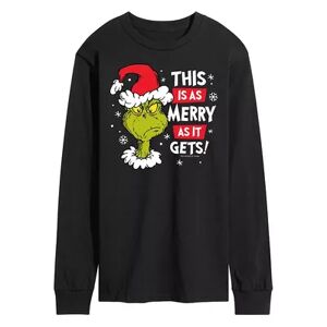 Licensed Character Men's Dr. Seuss Grinch This Is As Merry As It Gets Long Sleeve Tee, Size: Small, Black