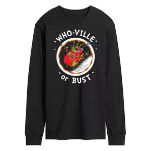 Licensed Character Men's Dr. Seuss Grinch Who-ville or Bust Long Sleeve Tee, Size: Large, Black