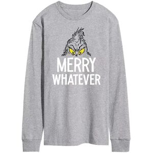 Licensed Character Men's Dr. Seuss Grinch Merry Whatever Long Sleeve Tee, Size: XXL, Med Grey