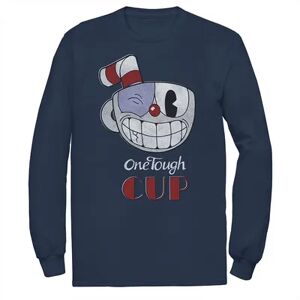 Licensed Character Men's Cuphead One Tough Cup Black Eye Wink Long Sleeve Graphic Tee, Size: Small, Blue