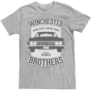 Licensed Character Men's Supernatural Winchester Brothers Saving People. Hunting Things. Tee, Size: XXL, Med Grey