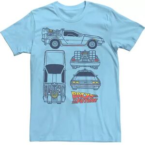 Licensed Character Men's Back To The Future DeLorean Blueprint Logo Tee, Size: XXL, Light Blue