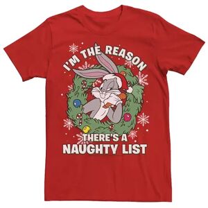 Licensed Character Men's Looney Tunes Christmas Bugs Reason There's A Naughty List Tee, Size: XXL, Red