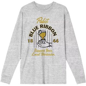 Licensed Character Men's Pabst Blue Ribbon Glass Long Sleeve Tee, Size: Medium, Grey