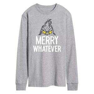 Licensed Character Men's Dr. Seuss Grinch Merry Whatever Long Sleeve Tee, Size: Large, Med Grey