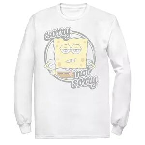 Licensed Character Men's Spongebob Sorry Not Sorry Distressed Circle Portrait Long Sleeve Tee, Size: Small, White