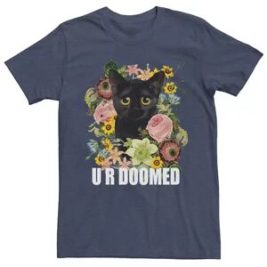 Licensed Character Men's Floral Kitten Big Eye U R Doomed Cute Funny Graphic Tee, Size: Small, Blue