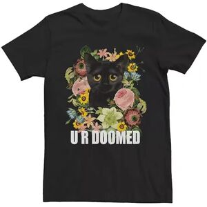 Licensed Character Men's Floral Kitten Big Eye U R Doomed Cute Funny Graphic Tee, Size: Medium, Black